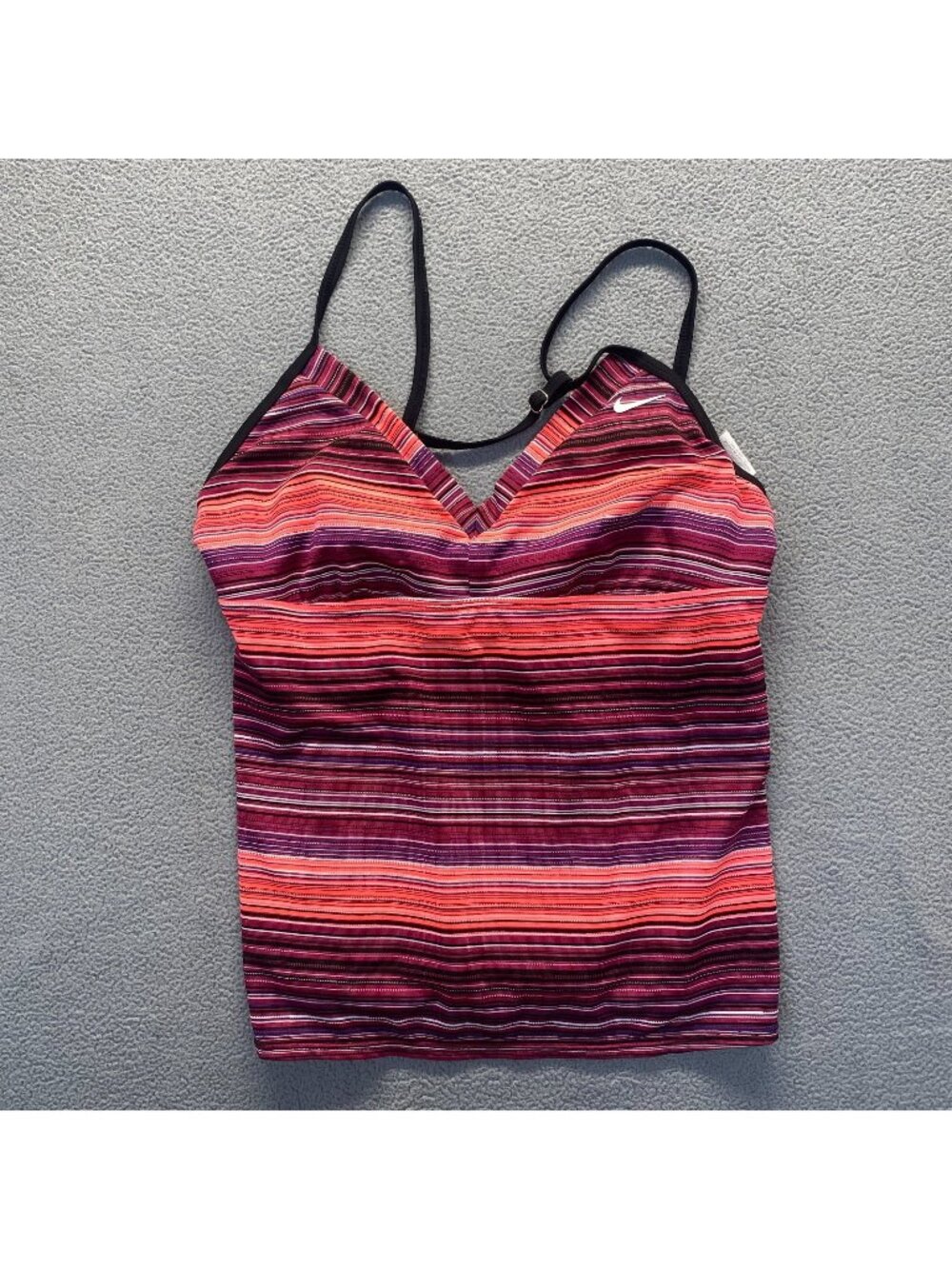 Nike Girls Swim‎ Size 12 Tankini Top Strappy Back Pink Purple Stripes Bra